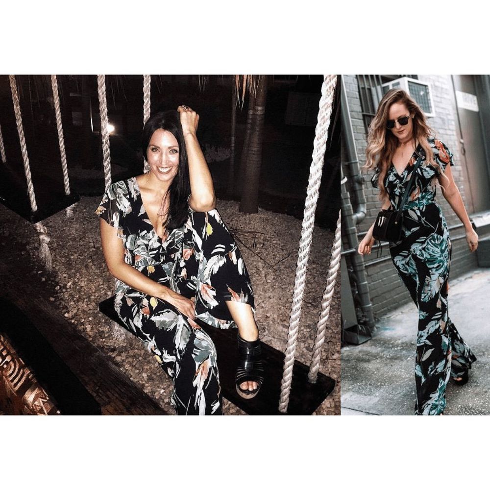 Adelyn Rae Black Floral V-Neck Jumpsuit